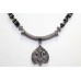 Women's Necklace 925 Sterling Silver beads black stone P 356
